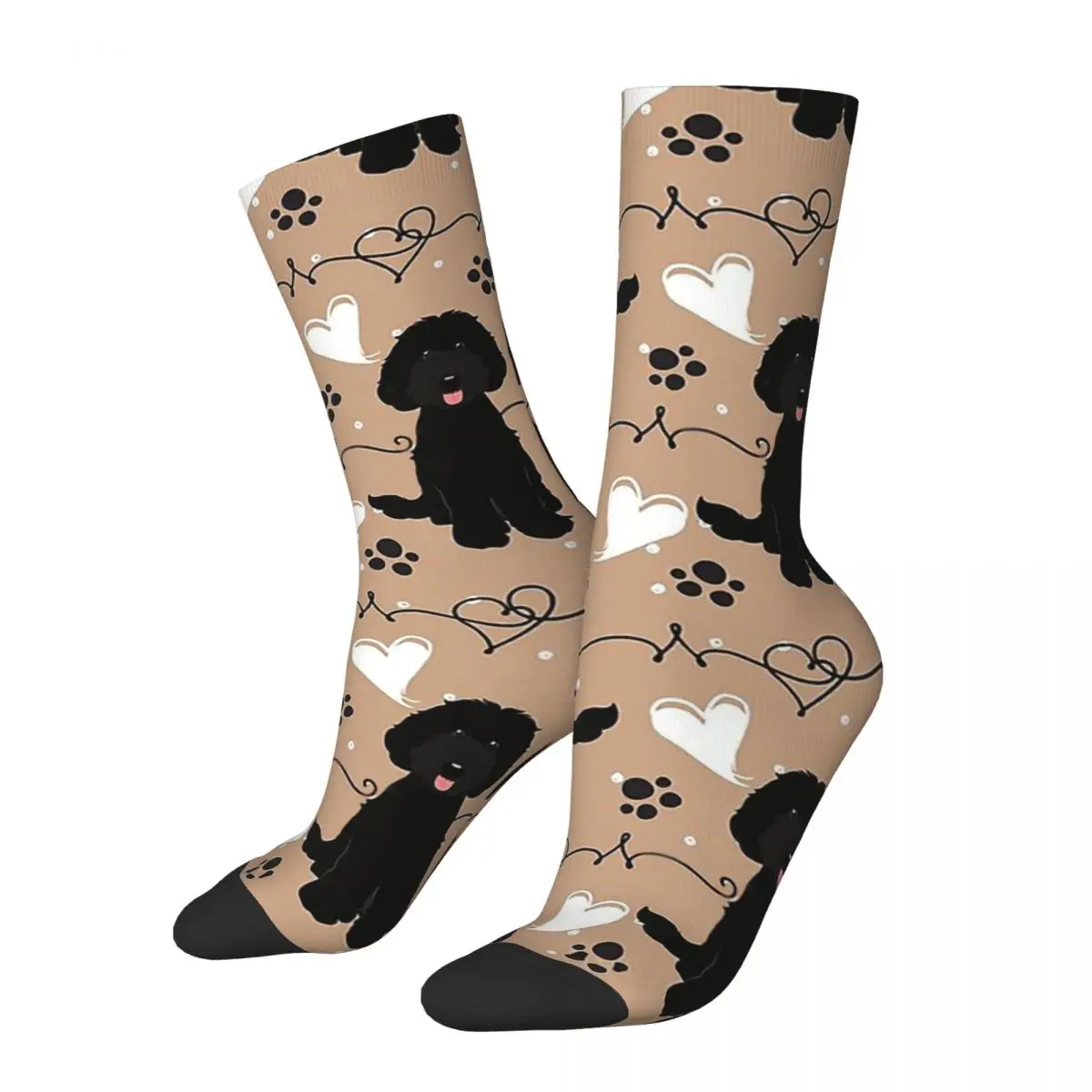 Funny Crazy Sock for Men Love Black Labradoodle Hip Hop Harajuku Seamless Pattern Printed Boys Crew Sock Casual Gift