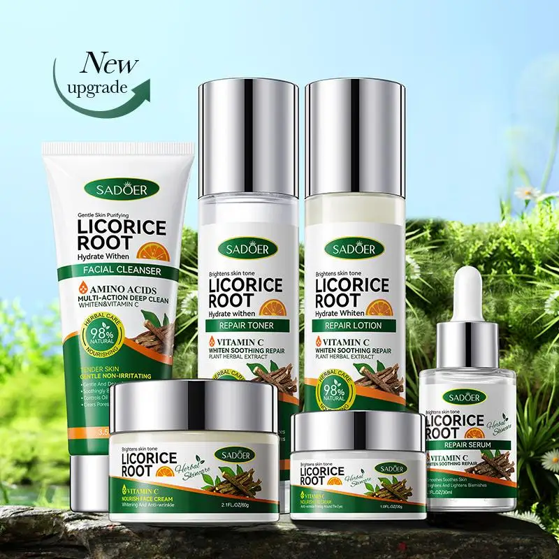 

SADOER Licorice VC Hydrating Whitening Nourishing Six-piece Set Repair Damaged Moisturizing Brighten For Face Skin Care Set