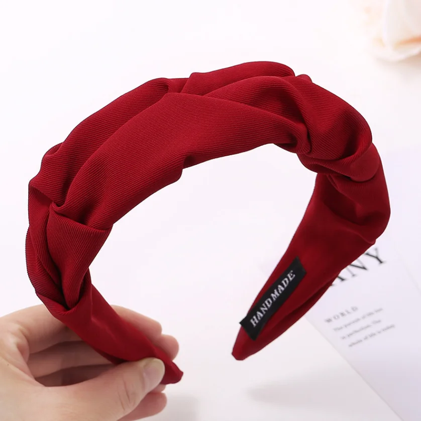 Einfarbiges geknotetes Haarband für Frauen, weicher Stoff, breites Haarband, modischer Turban-Haarreif, Haaraccessoires für den Alltag von Mädchen. – Detail 16