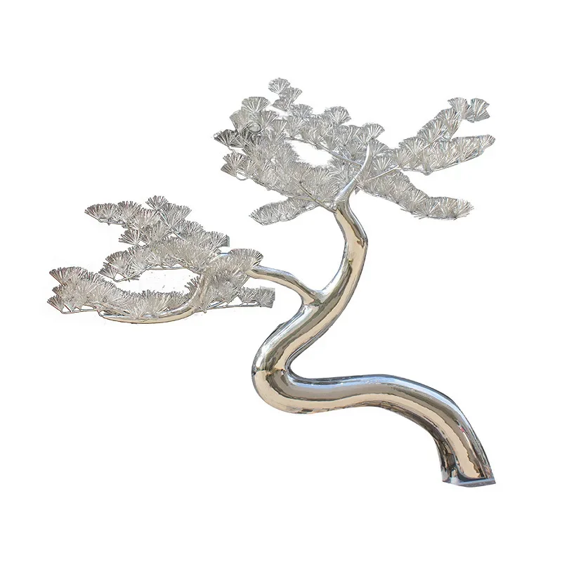 Outdoor large-scale floor-to-ceiling ornaments, garden landscaping mirror metal tree sculptures, abstract stainless steel tree