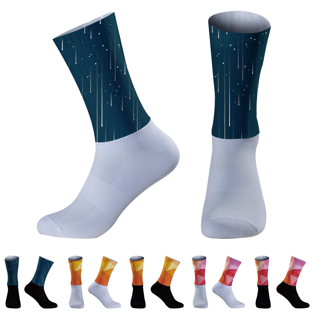 Summer 2024 New Aero Bike Team Cycling Sock Silica Gel Non-slip Breathable Pro Racing Sports Socks Men Women Calcetines Ciclismo