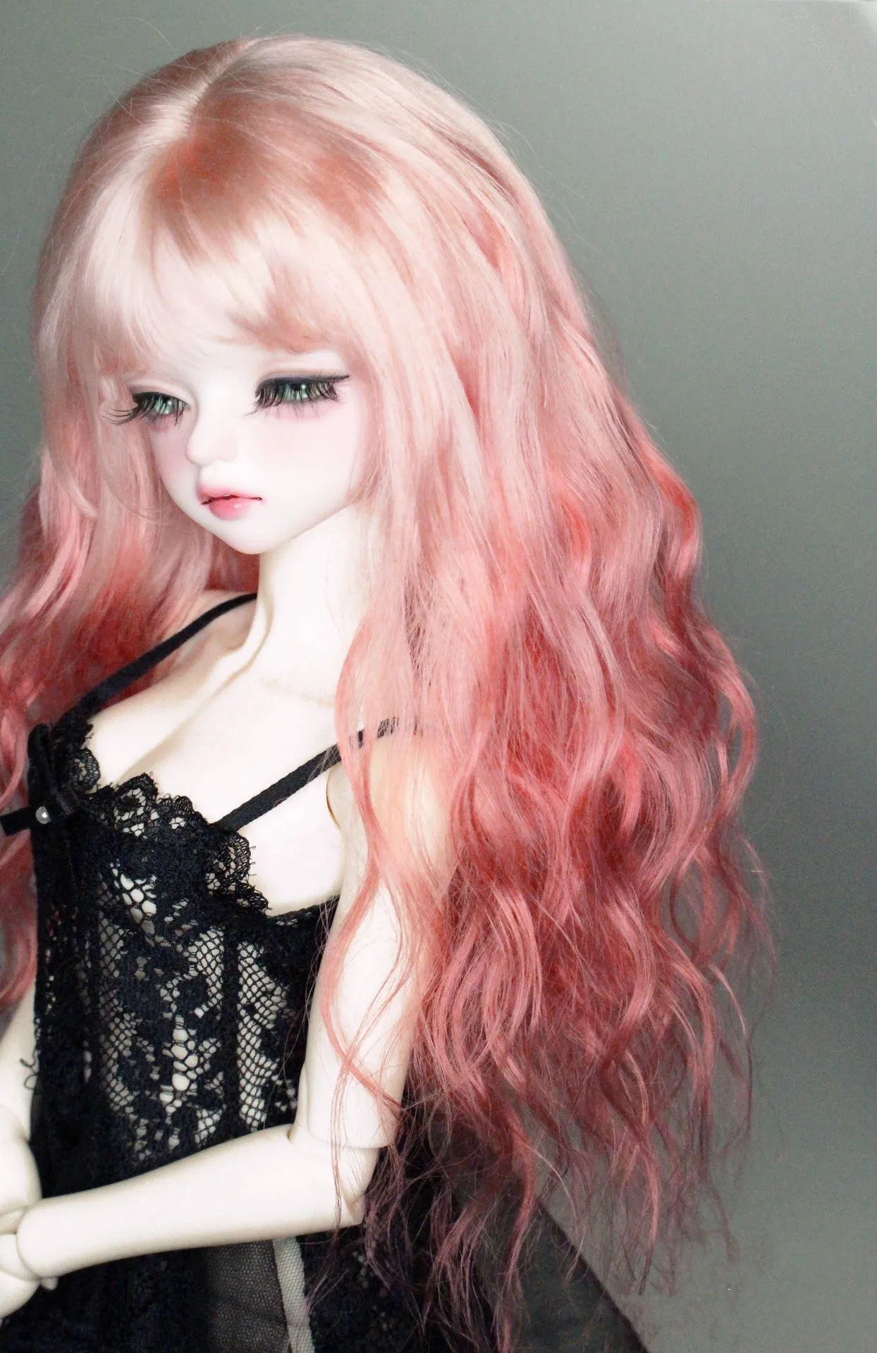 Hair For Doll 1/4 BJD Doll Wig, Tretch Hair Net Mohair Wig, Peach Tone Change Curl 1 Piece
