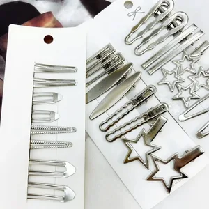 24 pcs/bộ Y2K Bạc Kim loại STAPLES CHO PHỤ NỮ STAR CLIP CLip 8 Tóc bán hàng chính cho người lớn - №6