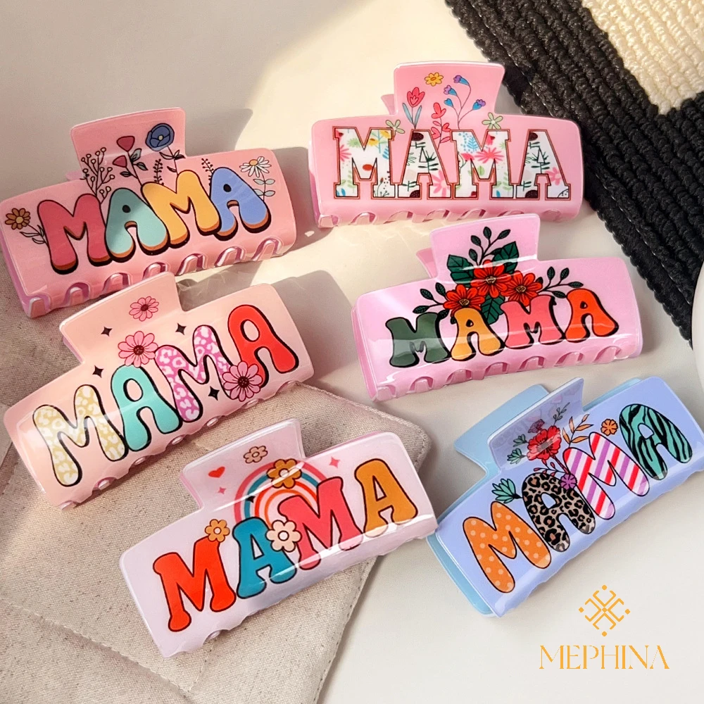 

MEPHINA Unique Hair Claw Clips Letter MAMA Hair Claws Pink Hair Clips Flora Hair Claws Elegant Hair Claws Accessories for Women