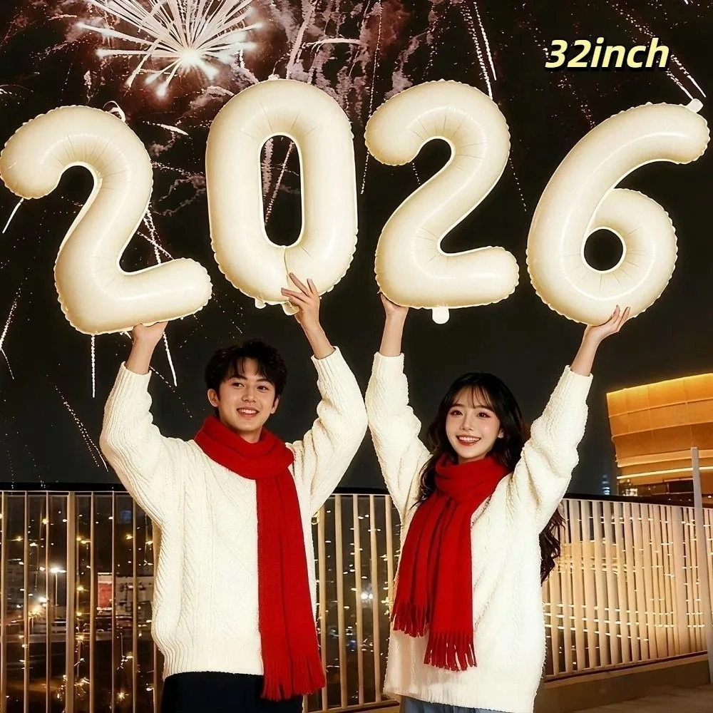 16/32/40inch Alphabet Balloons Lucky Inflatable Digital Balloon Decoration Happy New Year 2026 New Year Decoration