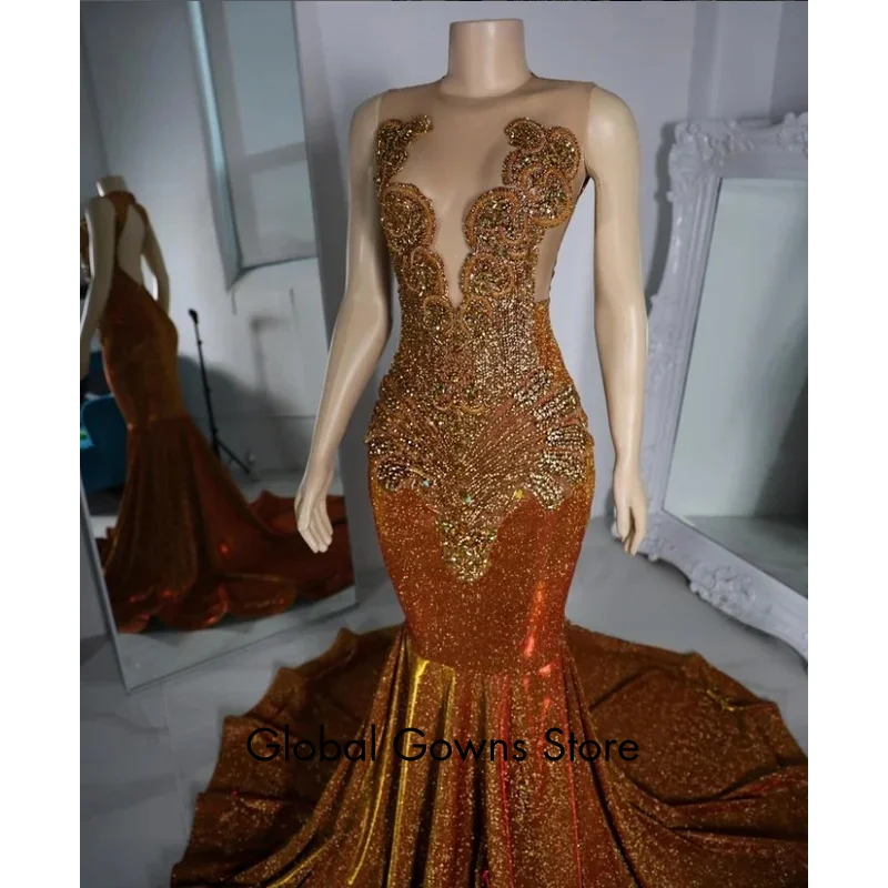 Sprankelende diepe oranje galajurk prachtige diamanten kralen applique zwarte meisjes beroemdheid avond vestidos de noite op maat