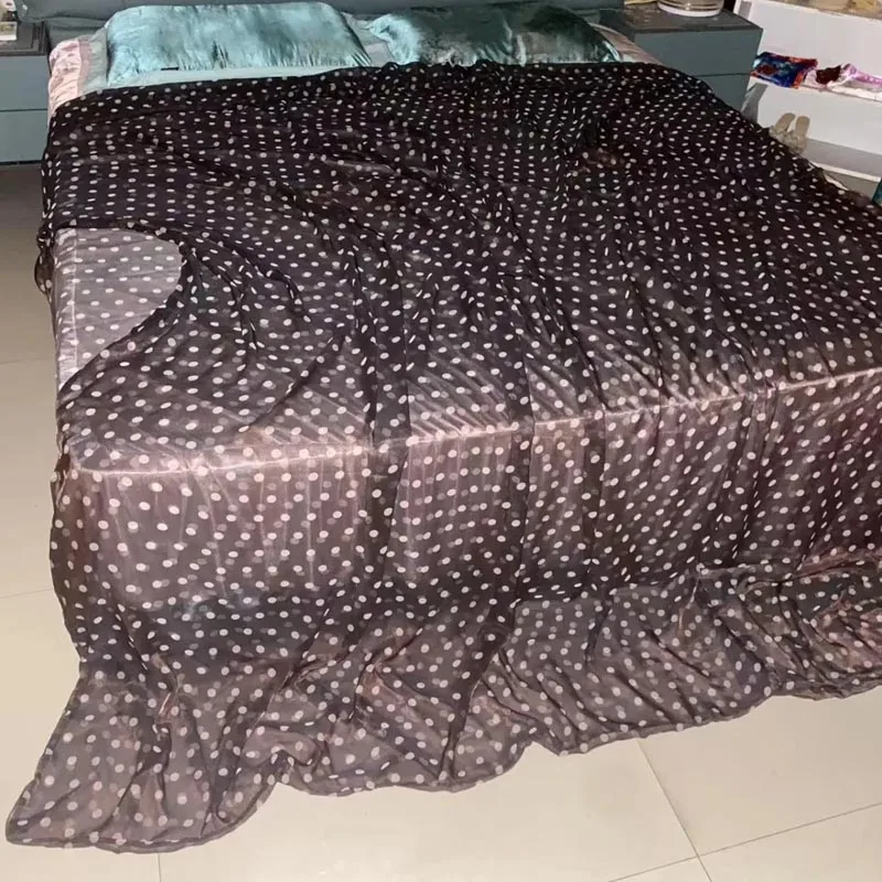 Floral Gloss Ultra-thin Sheer Silk Quilt Cover Soft Silky Touch Zipper Couple Comforter Large Size Single Duvet Cover 2.4m * 2m
