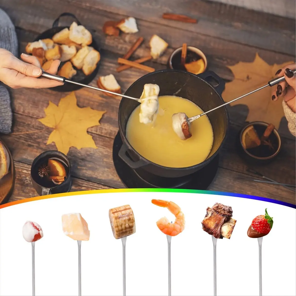 AA83 12PCS 9.5 Inch Color-Coded Stainless Steel Fondue Forks, Cheese Fondue Fork Stainless Steel Fruit with Heat-Blocking