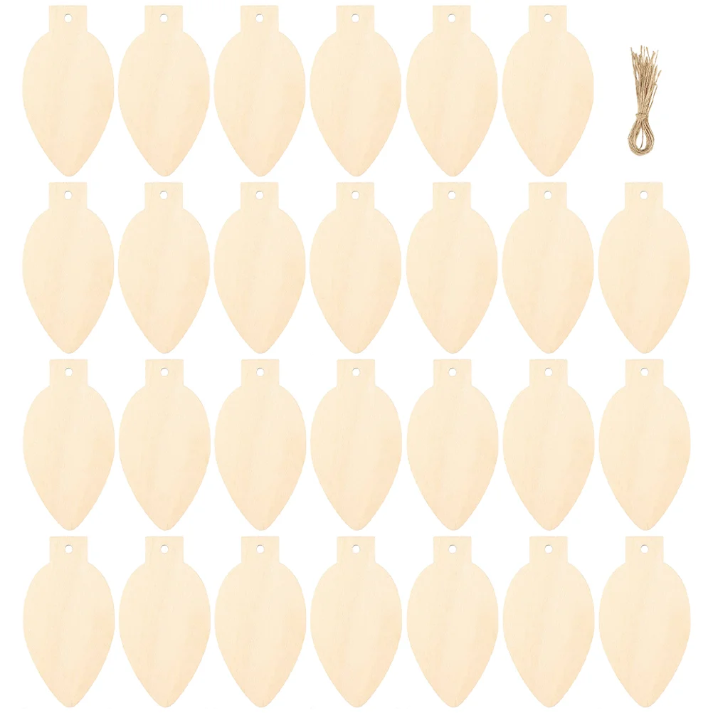 50 Pcs Christmas Unfinished Wooden Light Bulb Chips DIY Blank Hanging Decoration Tag Pendant Accessories Crafts Xmas Child