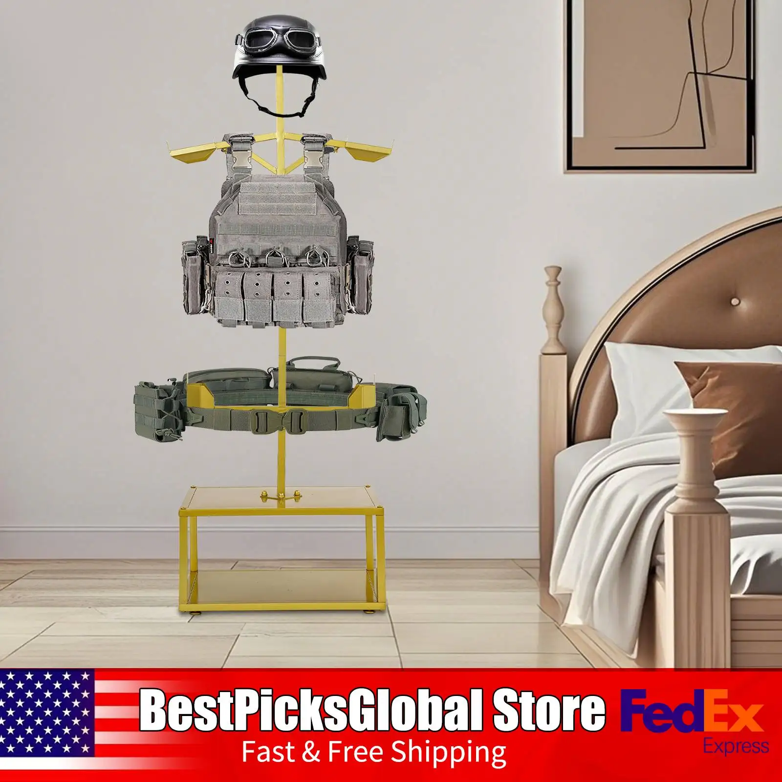 

Сверхмощная стойка для хранения с усиленным основанием, золотистая, металлическая подставка для тактического снаряжения для организации 50 х 38 х (165-180) см