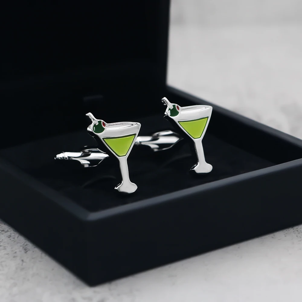 Nieuwe Creatieve Drinkbeker Groen Cocktailglas Manchetknoop Elegante Mode Heren Overhemd Pak Accessoires Huwelijksgeschenken