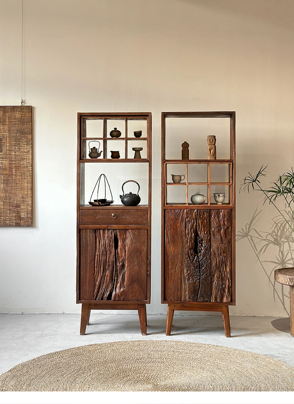 Q  tanding cabinet olid wood edge Weathered tea Bogu bookshelf Corner cabinet Homestay living room Tall cabinet
