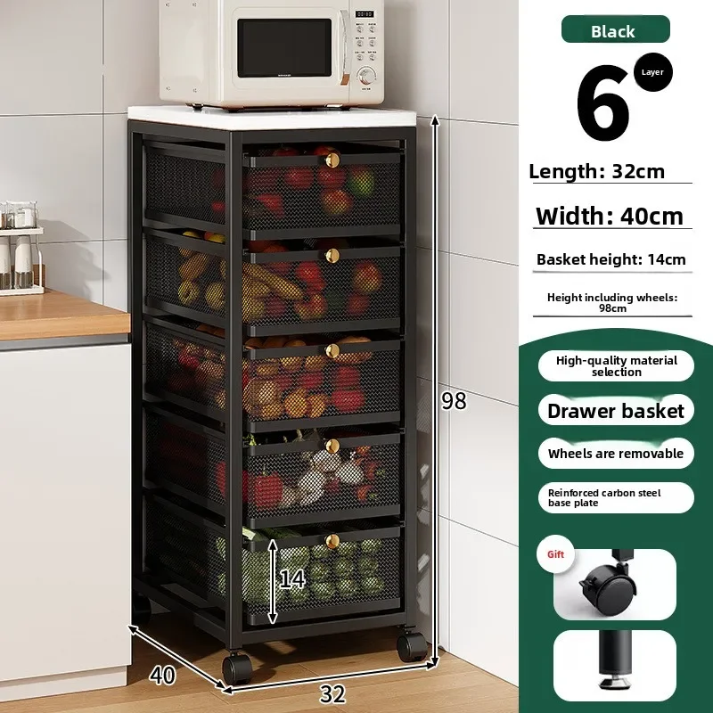 Keuken groentemand, uitneembare, van vloer tot plafond reikende fruit- en groentenopbergmand, grote capaciteit, gelaagde plank
