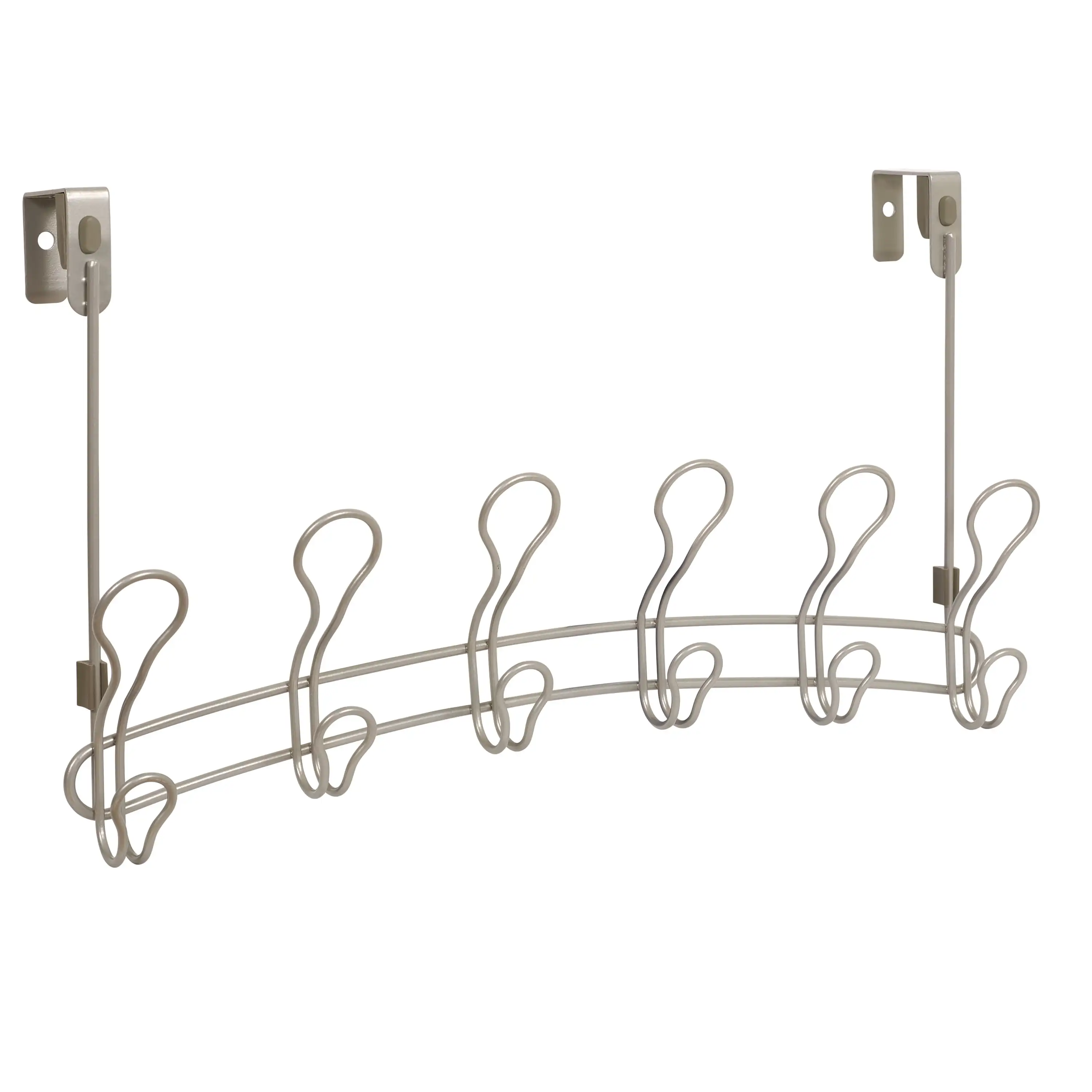 

6-Hook Over Door Hanger for Towels Robes - Heavy Duty Steel Bath Organizer, Satin Nickel Finish No Drill Mounting