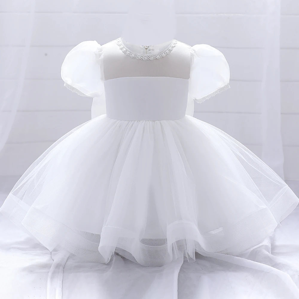 Baby Dresses Toddler White 1 Year Birthday Party Bridemaids Princess Dress for Girls Newborn Baptism Bow Wedding Clothe Vestidos