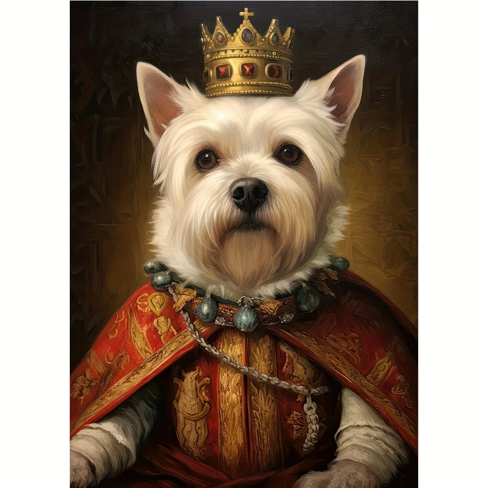 West Highland White Terrier Dog Canvas Wall Art - Royal King Vintage Renaissance Style Animal Portrait Poster for Living Room Ho