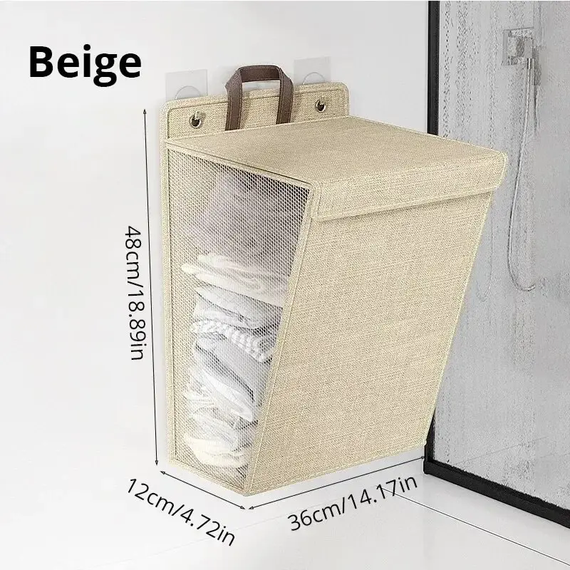 1pc Foldable Adhesive Laundry Basket Hamper, Multifunctional Punch Free Wall Hanging Washing Clothes Mesh Hook   JJ3281
