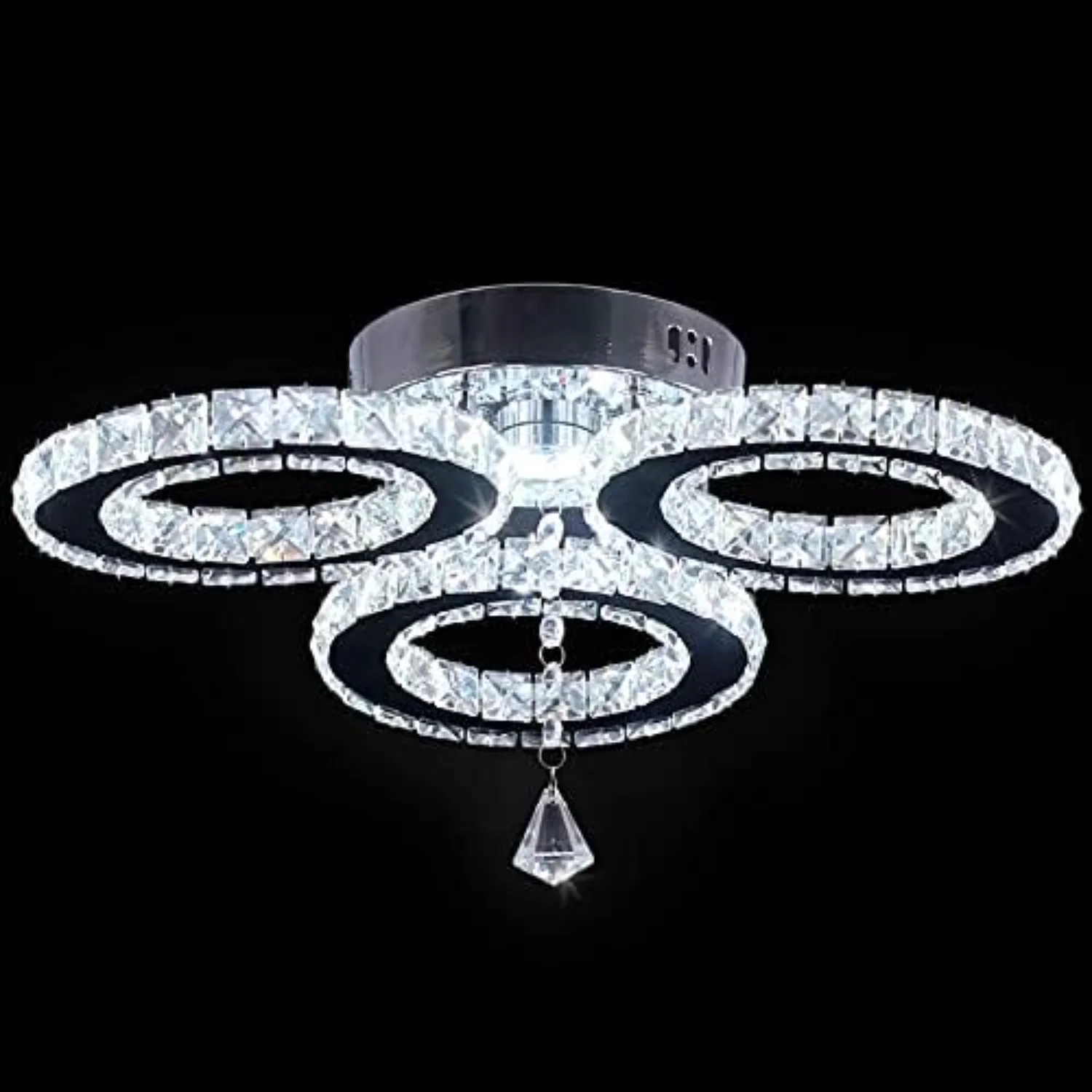 LED Crystal Ceiling Light 13x3.5 Inches 3 Rings Crystal Chandelier Flush Mount Lighting Fixture for Bedroom Hobby Living Room