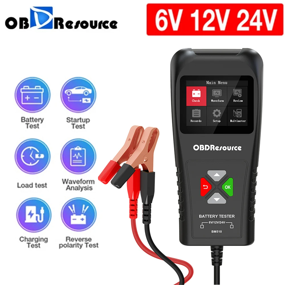 12V 6V 24V Car Battery Analyzer BM510 Charging Crankshaft Analyzer 100-2000CCA Charging Check Voltage Detector Diagnostic Tool