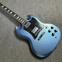 Free Shipping Blue SG Electric Guitar 6 Strings Double-cutaway Design Lightweight Body Black Plate Mahogany Body