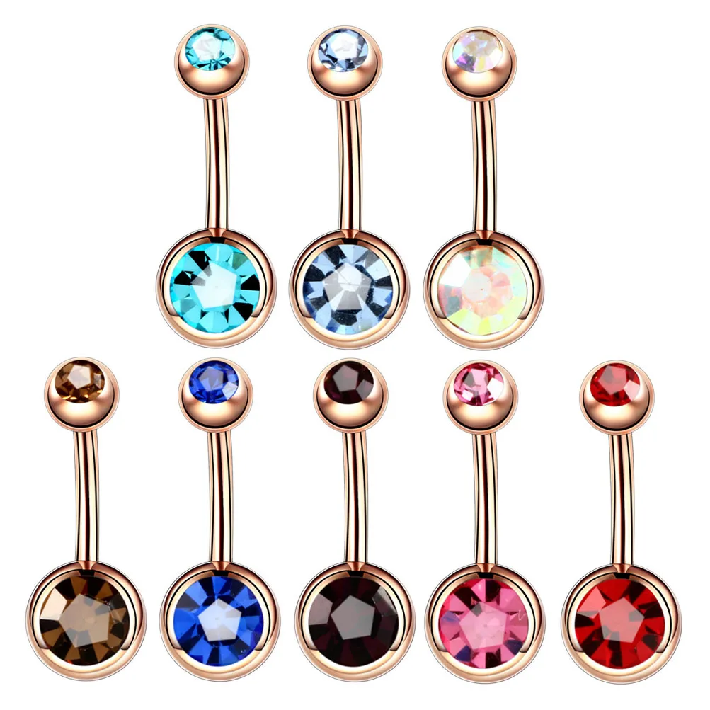 1Piece Body Jewelry Piercing Ombligo Nombril Stainless Steel Navel Piercing Ring Rose Gold Crystal Belly Button Rings