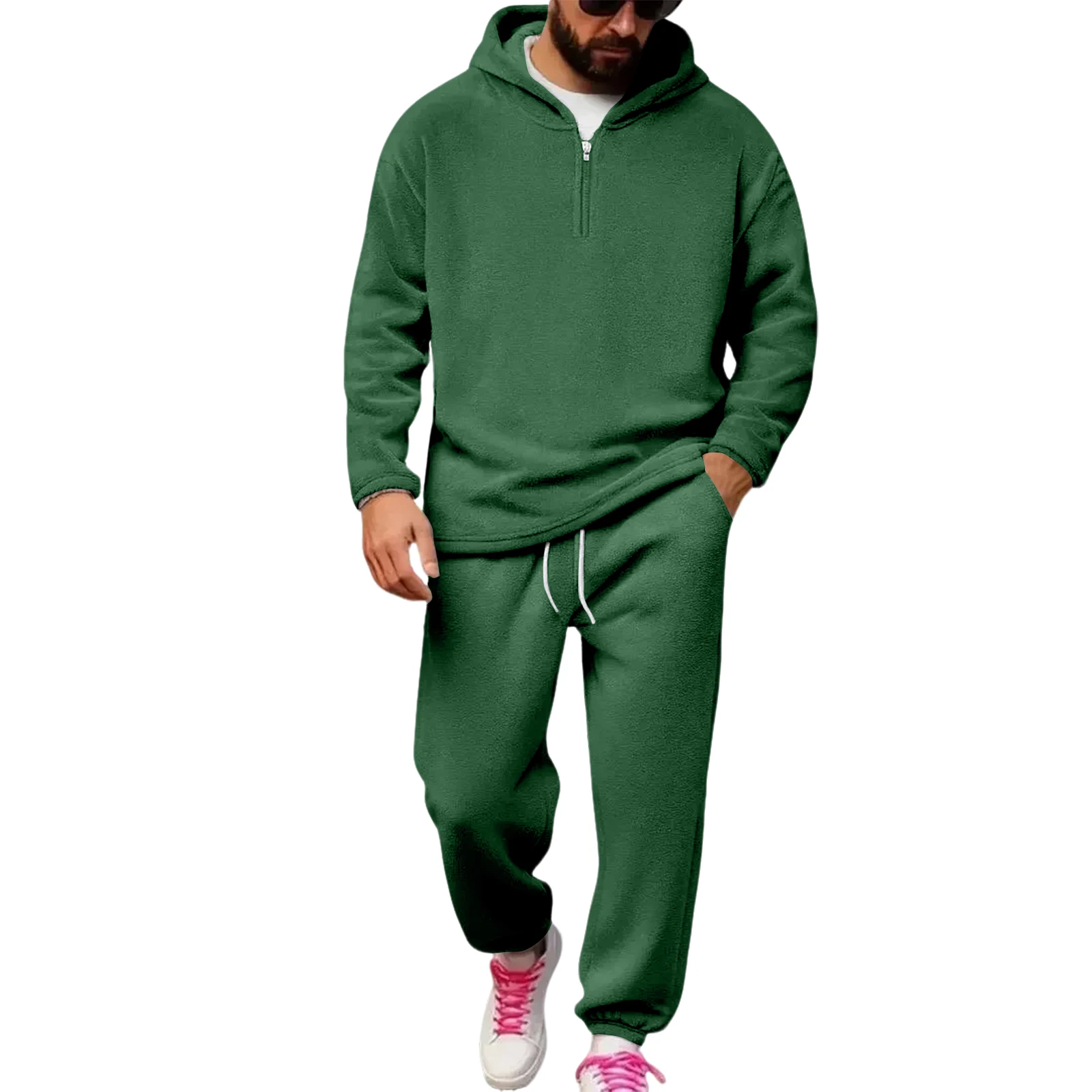 Felpa con cappuccio calda moda uomo Pantaloni sportivi in lana tinta unita Sport Casual Set in due pezzi Stampa calda autunno e inverno da uomo