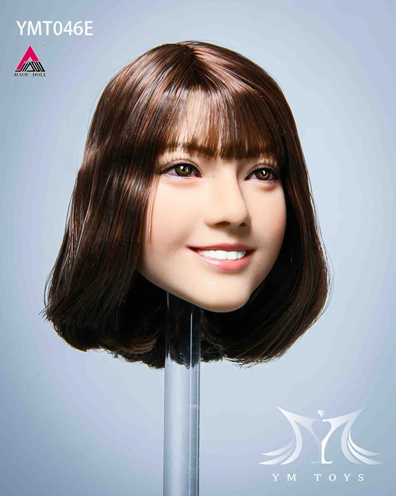 in- stock 1/6 YMTOYS YMT046 Female Smiling Head Sculpt Soldier Hair Transplant Head Carving Fit 12'' Action Figure Body