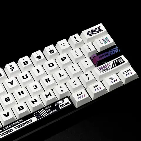 132 Keys Warframe Theme Black and White Mixed Color Keycaps PBT Cherry Keycap Set for MX Mechanical Keyboard Replacement Caps