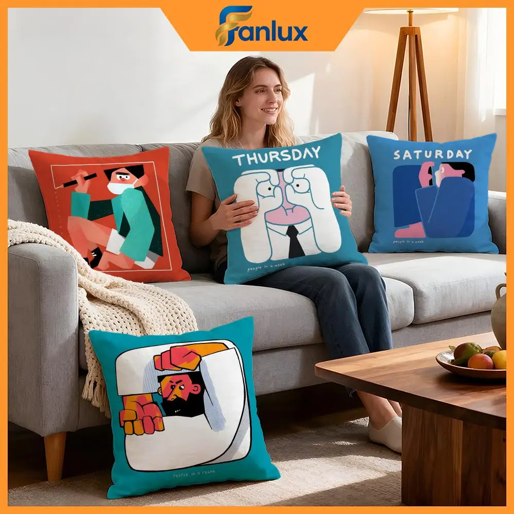 Art People Living in a Frame Cushion Cover 4Pcs Decorative Covers Soft Cushion Case for Sofa Couch Decor 40x40 45x45 Pillowcases