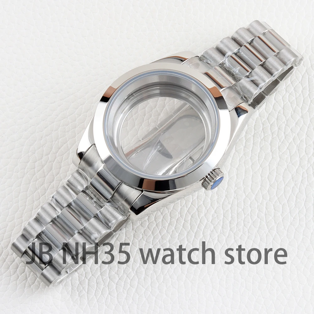 36 mm / 39 mm NH35 kast zilver massief roestvrij staal saffierglas waterdichte horlogekasten voor Datejust NH35 NH36 automatisch uurwerk