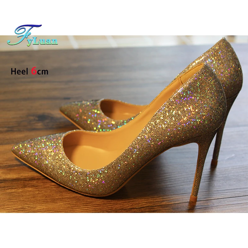 

Blingbling Color Holographic Women's Wedding Banquet Party Shoes Designer Pointed Toe Silvery High Heels Pumps 6CM 8CM 10CM 12CM