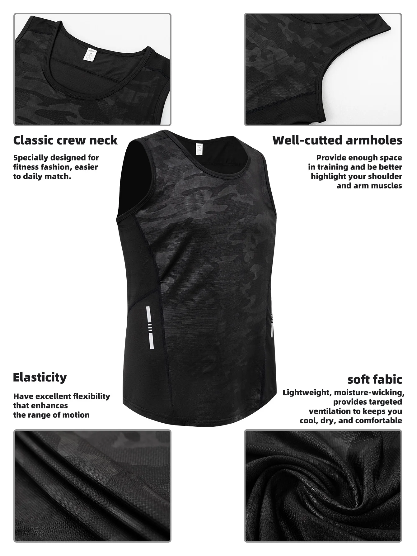 Men's Athletic Vest Lightweight Quick-Dry Outdoor T-shirt Breathable Sleeveless Tank Top Easy Care Sportswear for Casual Fitness