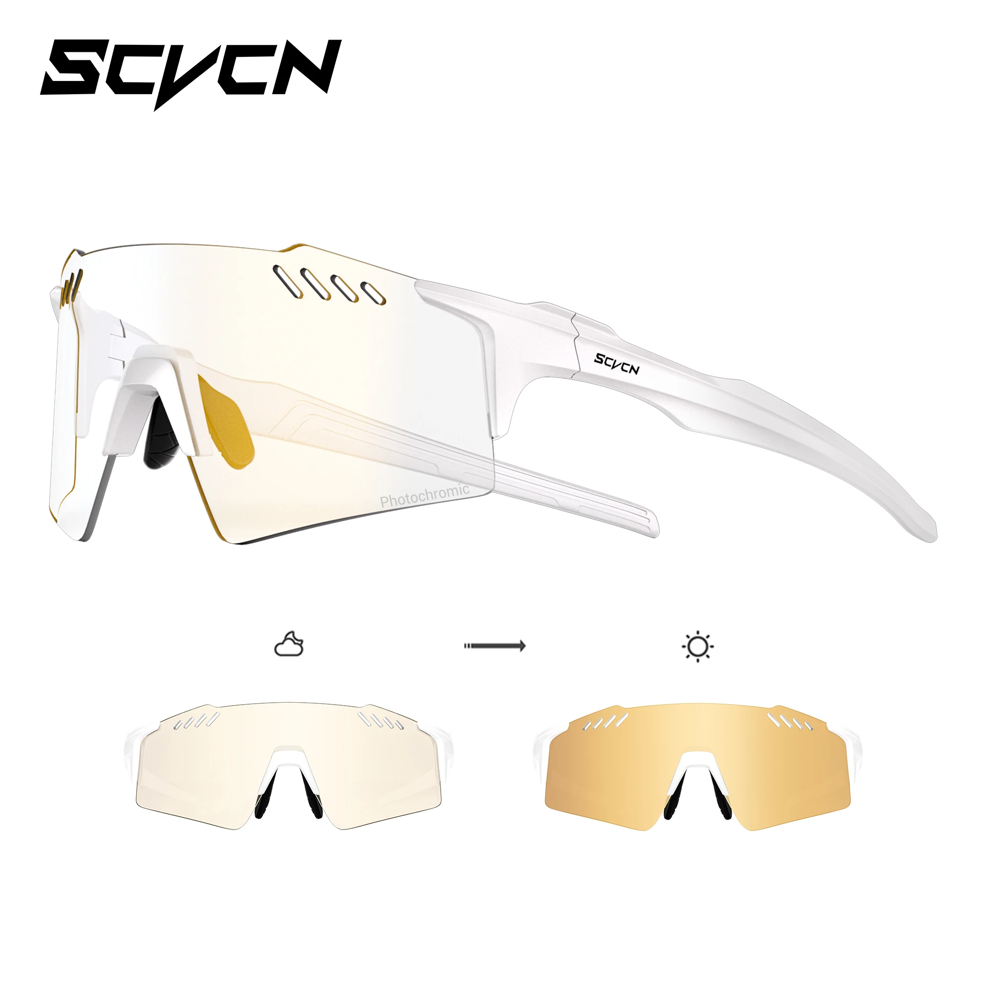 SCVCN Wanderbrillen, modisch, randlos, Fahrradbrille, Outdoor-Sport, Laufen, Fahren, Sonnenbrille für Herren, Schutzbrille, MTB, Fahrrad, 1-Linse