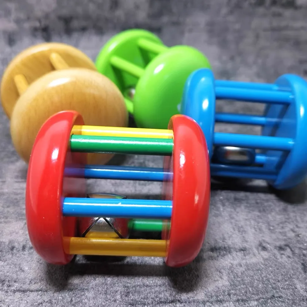 赤ちゃんのための木製リング付きガラガラのおもちゃ,子供のためのカラフルな教育用ダンベル