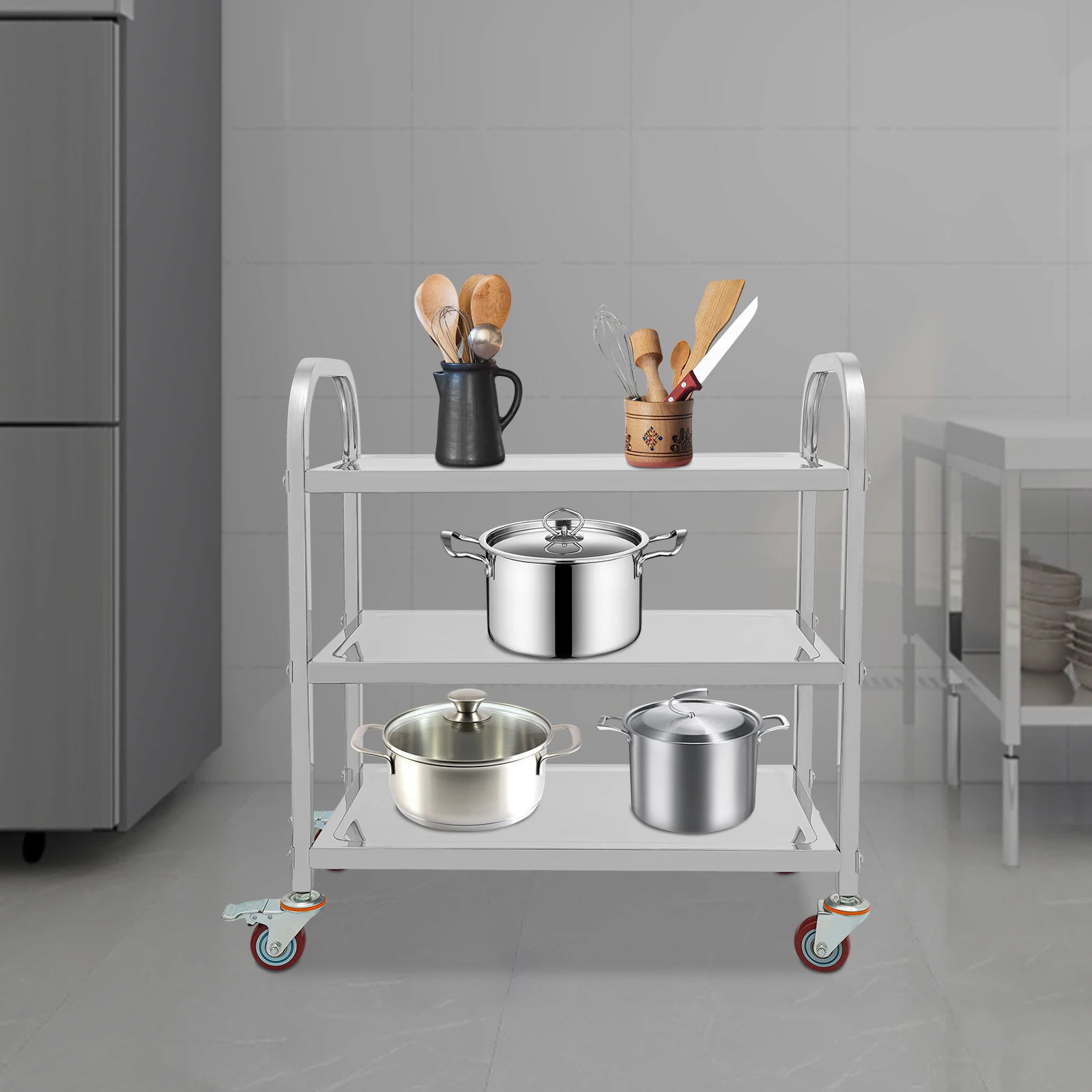 3 Tier Stainless Steel Kitchen Trolley Cart Utility Serving Storage Rolling Car Shelf Kitchen Trolley Car used in Beauty Clubs/Spa Clubs/Hotels image 6