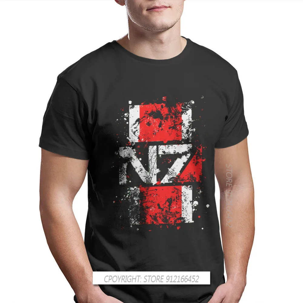 Mass Effect Commander Shepard Asari Game TShirt For Men N7 Splatter Soft Leisure Tees T Shirt Trendy Fluffy