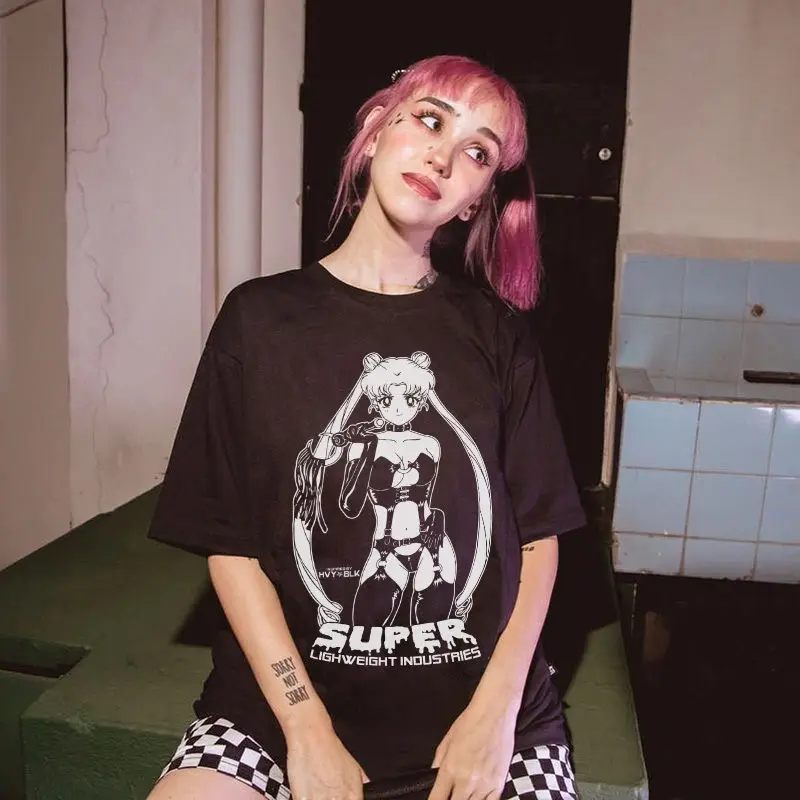 

Loose Plus-size Plump Mm300 Pounds Dark Water Ice Moon, Cute Girl Warrior 2D Male and Female Summer Slimming Short-sleeved