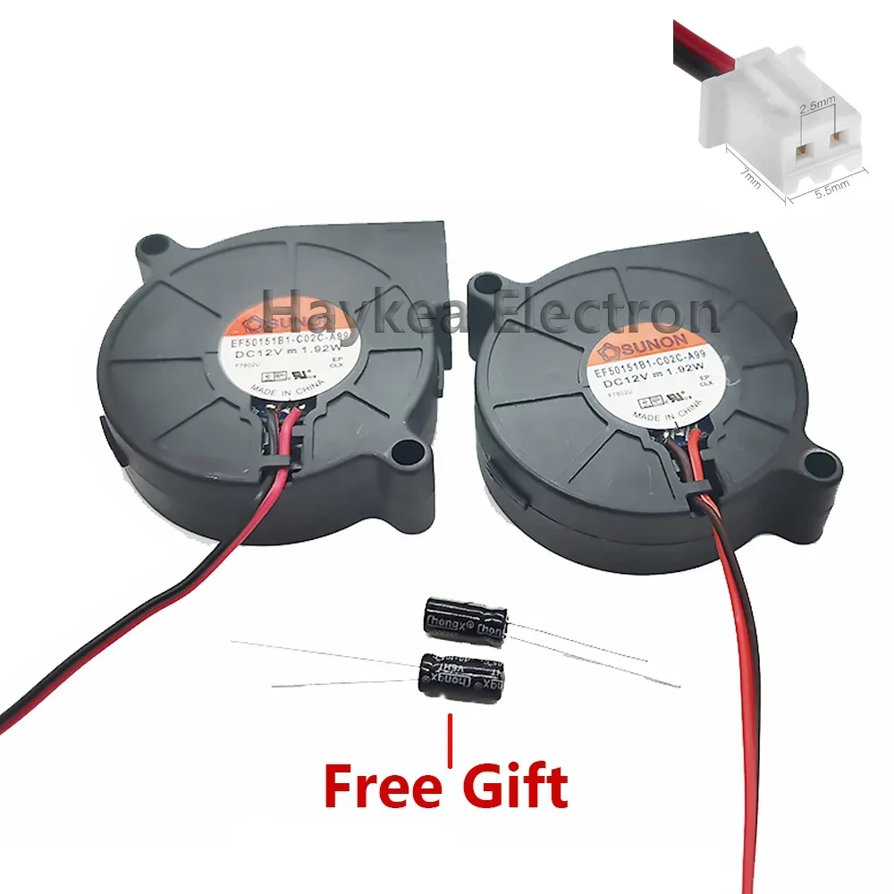 

+NEW for2pcs Sunon EF50151B1-C02C-A99 5015 12V 1.92W 50*50*15mm Ultra Quiet Humidifier Turbo blower cooling Fan