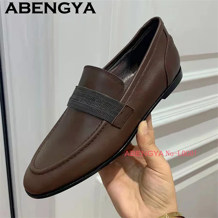 

ABENGYA New Genuine Leather Flat Shoes for Women 2026 Summer Round Toe Drive Walking Shoes Woman Casual loafers Flat Shoes Mujer