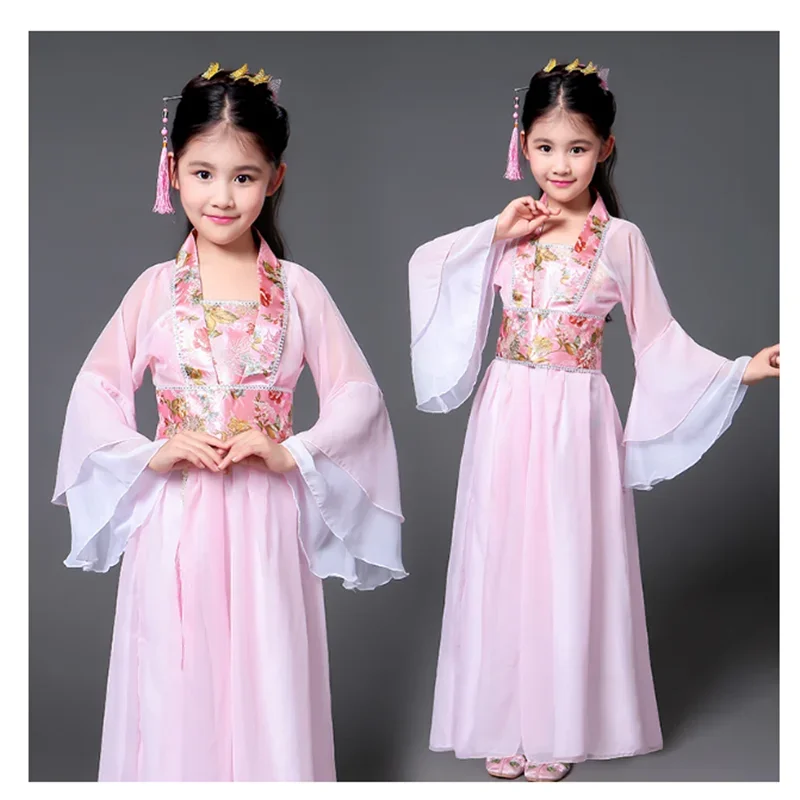 Chinese Traditional Hanfu Dress Child Clothes Folk Dance Girl Old Chinese Opera Tang Dynasty Han Ming Costume Tangsuit For Kids