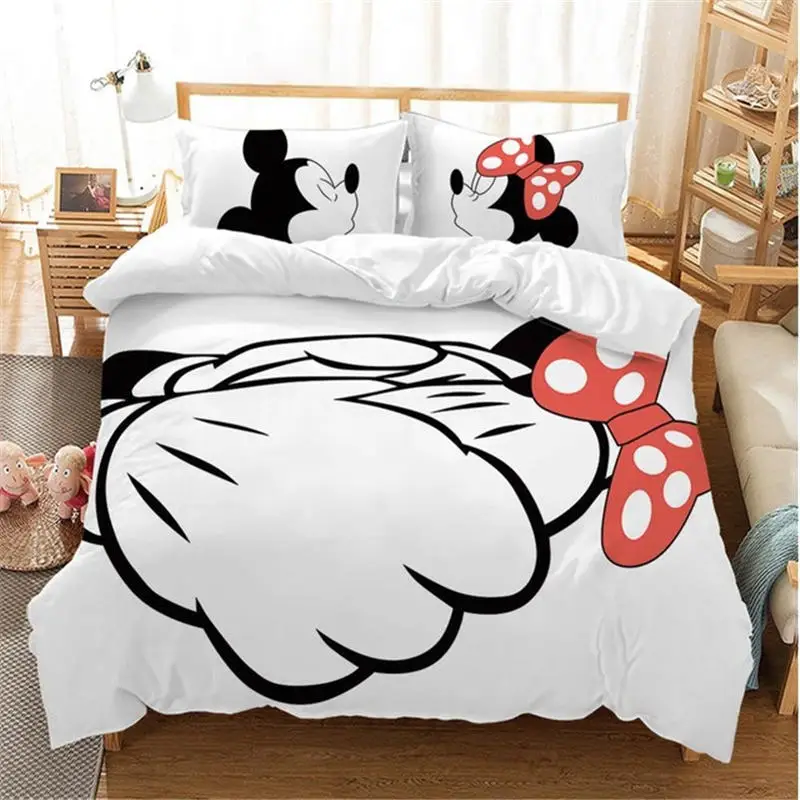 Disney Christmas Mickey Minnie Mouse Bedding Set Cartoon For Children Boys Girl Adult Duvet Cover Christmas Birthday Gift