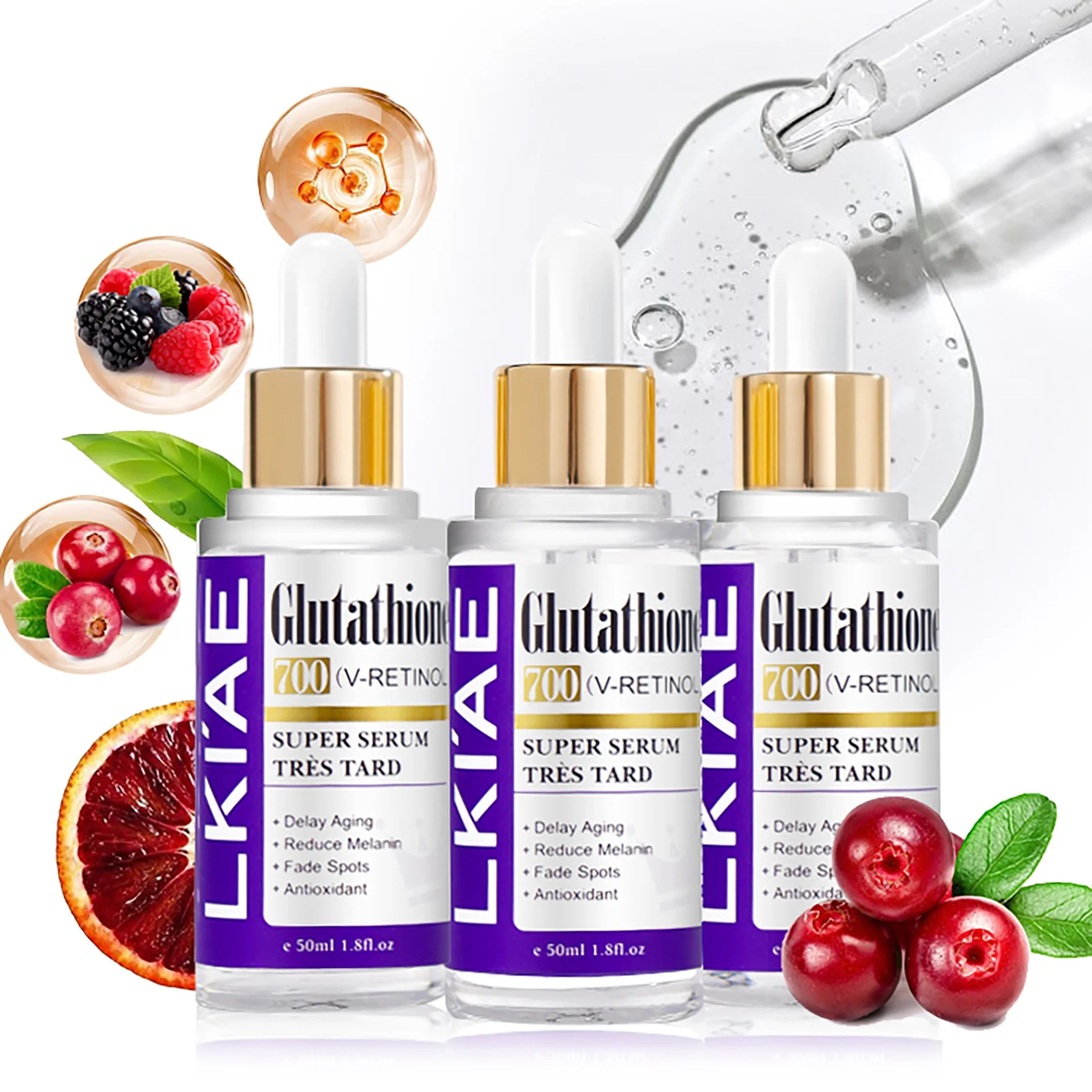 LKIAE Glutathione Lightening Face Serum, Remove Dark Spots, Antioxidant, Delay Aging, With Retinol, Niacinamide, For All Skin Ty