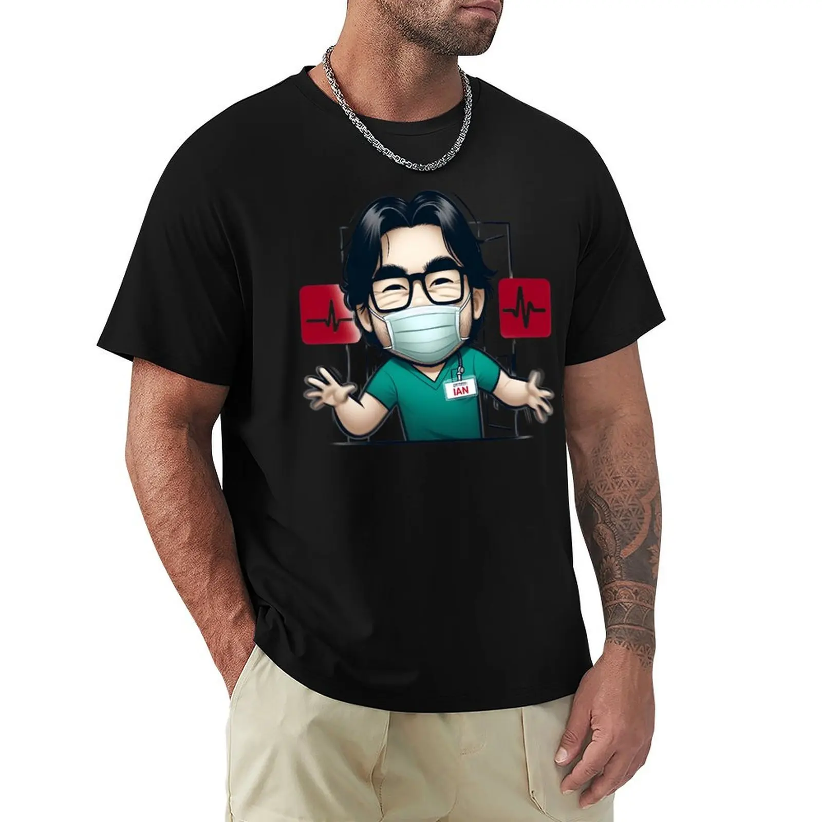 

Funny Cartoon Doctor in Scrubs T-Shirt Casual Holiday Short Sleeve Tee