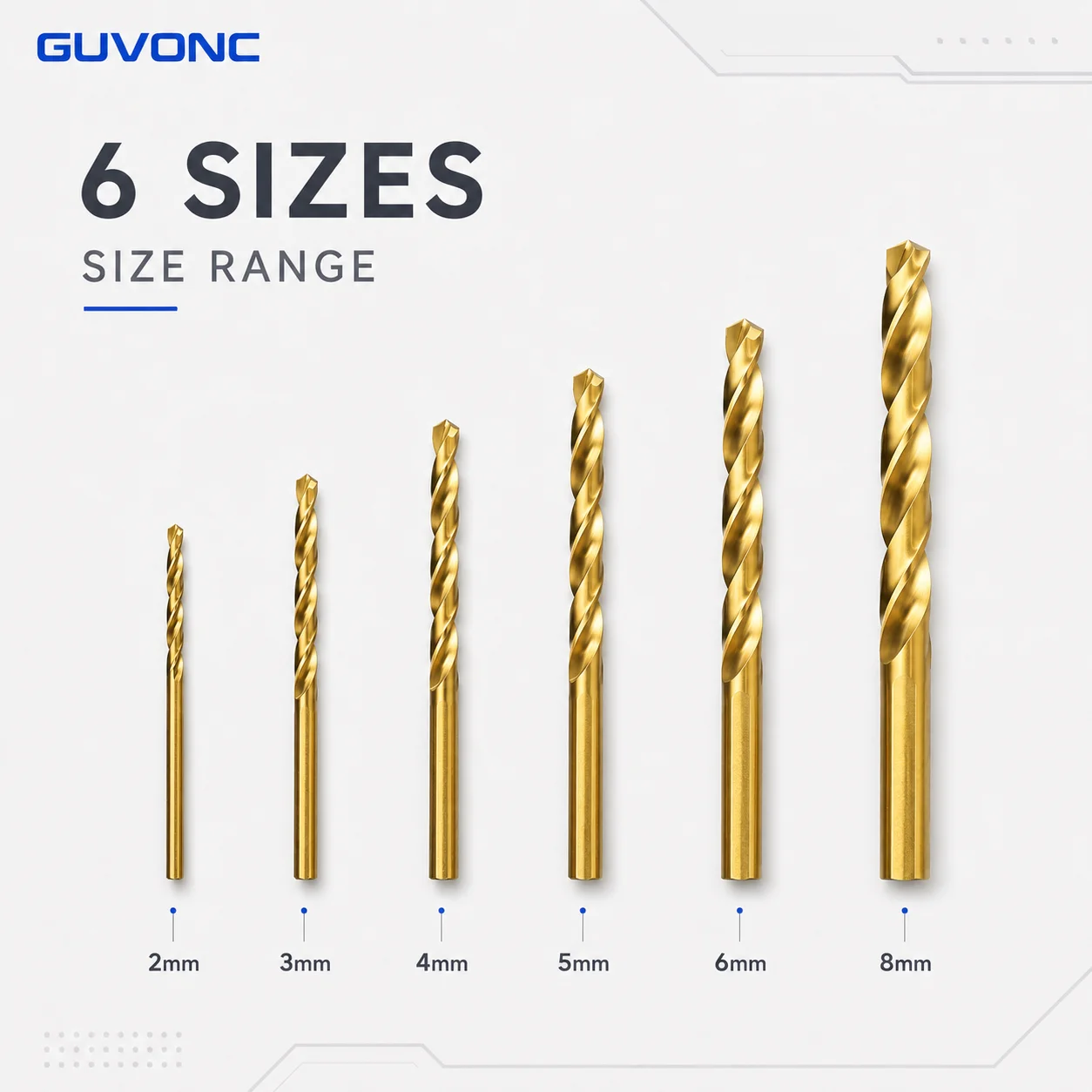 6Pcs HSS Twist Drill Bit Set 2/3/4/5/6/8mm 135° Split Point Straight Shank Fully Ground Drill Bits for Metal Wood Plastic
