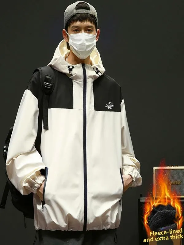 

Casual Men's Fce Lined ort Thiened Jaet Cool Haome Autumn Winter Korean Sle Hooded Workwear Coat for Youth