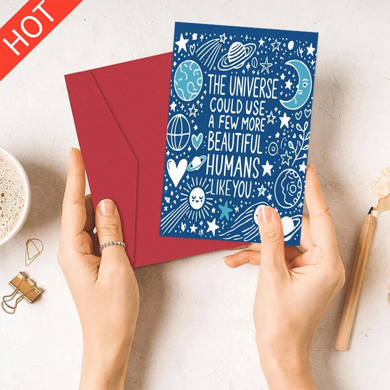 

Inspirational Universe Theme Greeting Card, Beautiful Humans Like You Encouragement Card for Friends Family