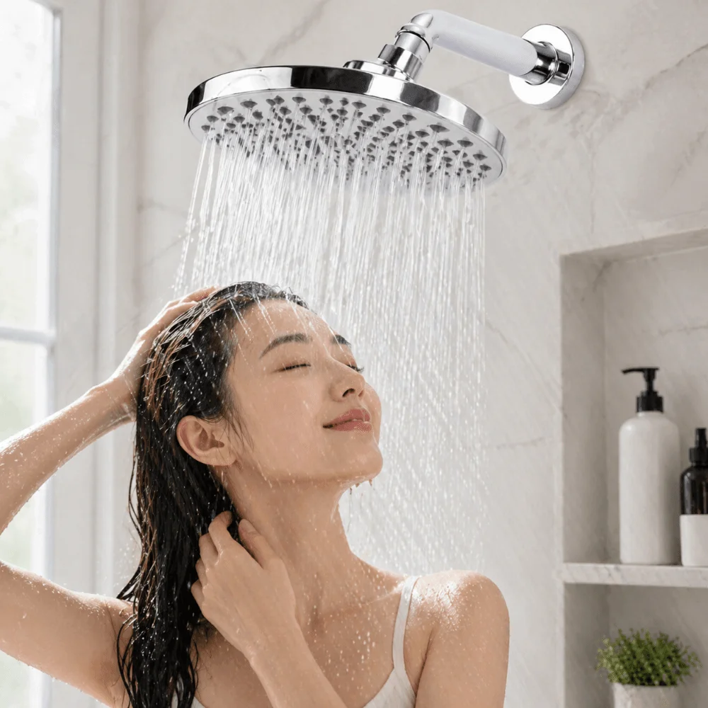 

8 Inch Round Round Shower Head Chrome Plated Finish Corrosion Resistance Concealed Mount Showerhead Rustproof Performance
