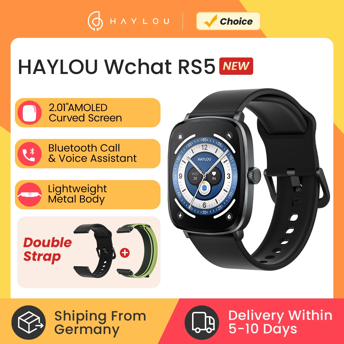 Reloj HAYLOU RS5 Smartwatchs pantalla AMOLED de 2,01 pulgadas Bluetooth llamada…