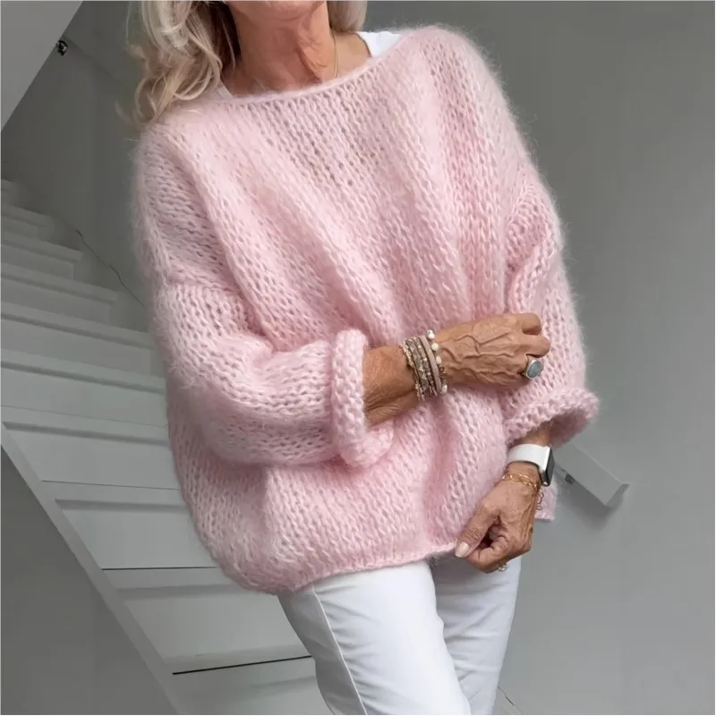 

Lady Casual O-Neck Sweater Fashion Solid Long Sleeve Pullover Soft Loose Sweaters Tops For Women Autumn Winter Womens Clothing