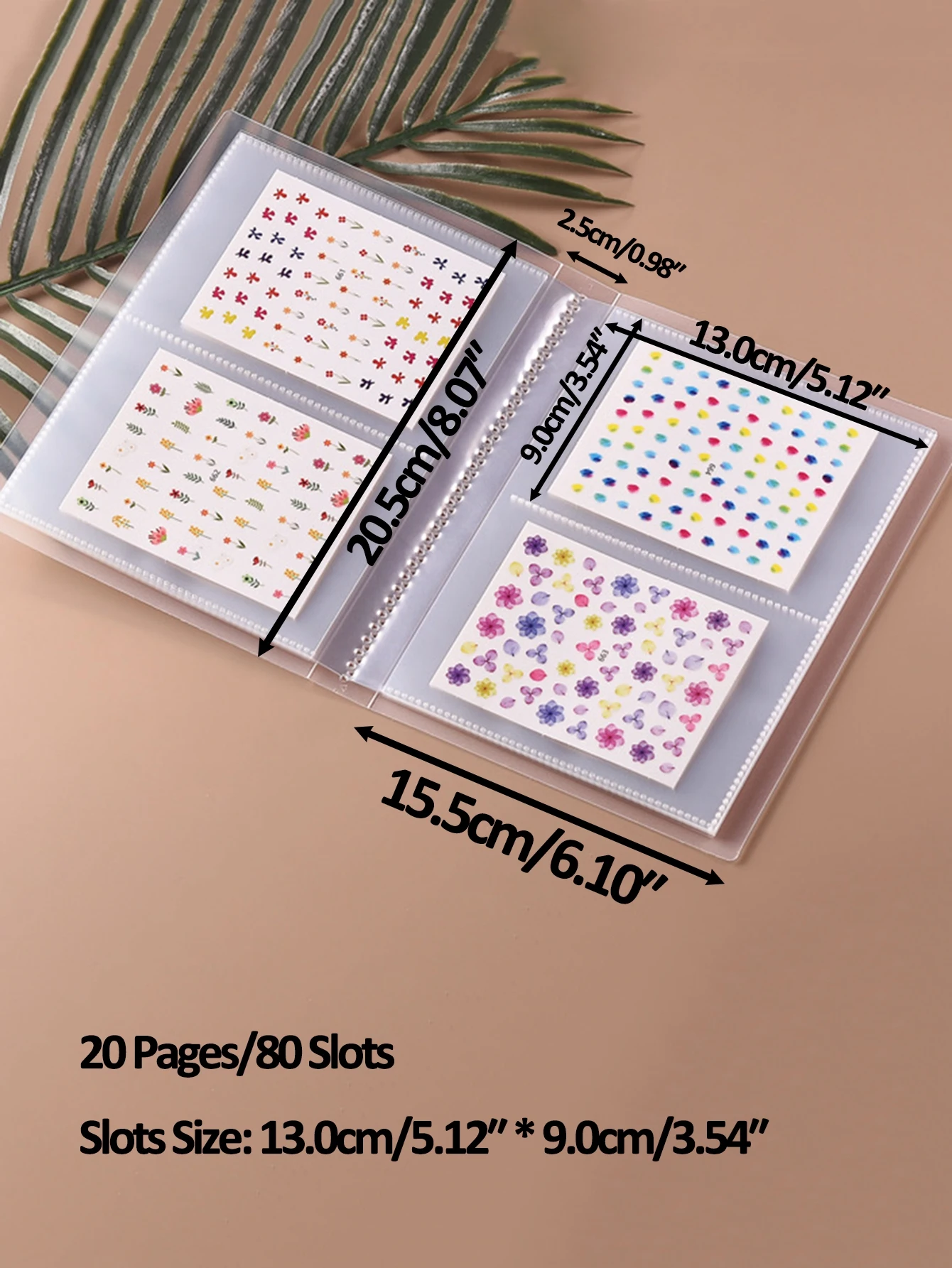 Large Nail Sticker Storage Book with 80 Slots, 20 Pages A5 Frosted Organizer Album for Nail Art Decals & Foil